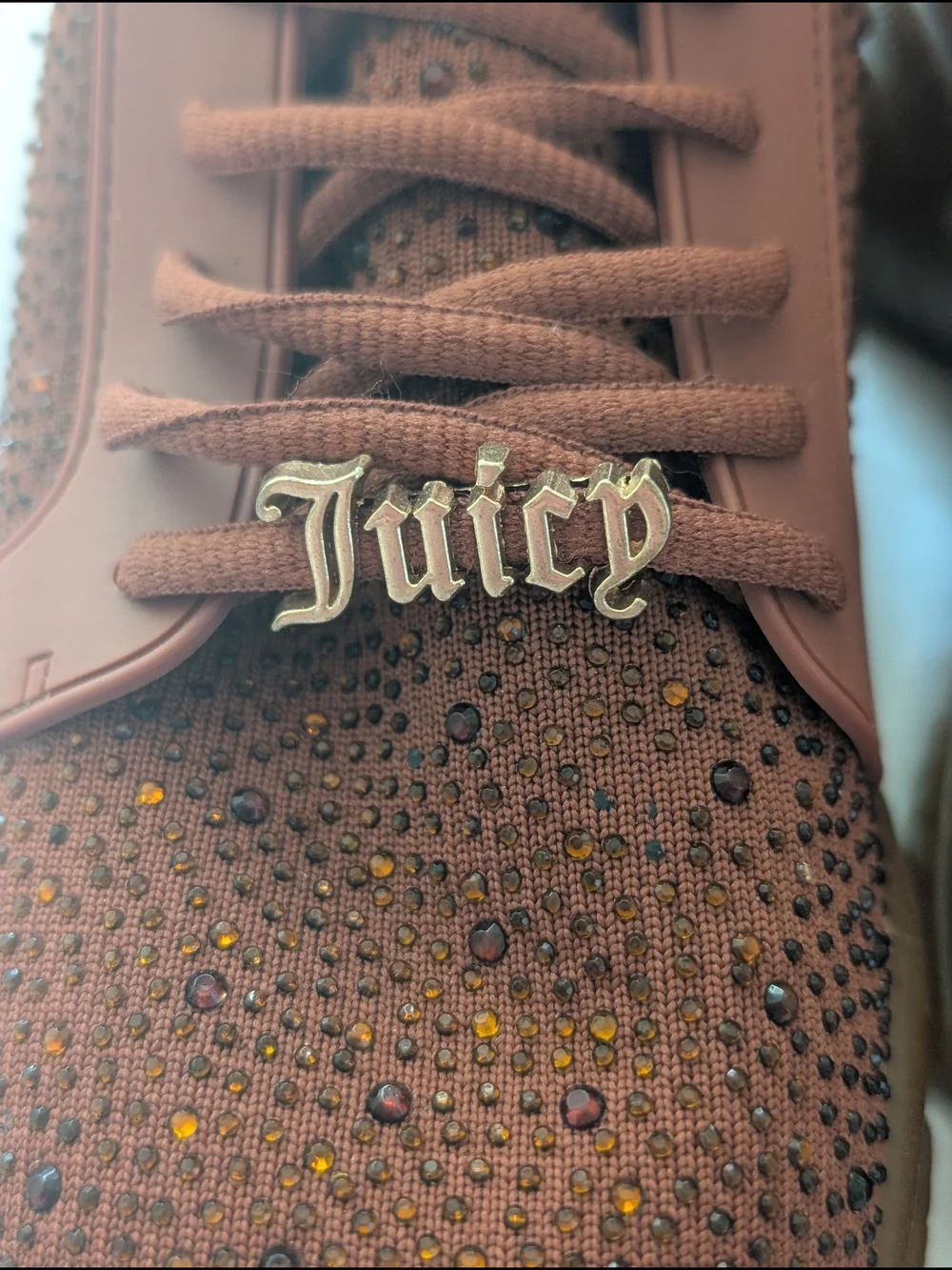 Juicy Couture Brown Rhinestone Adana Lace Up Chunky Knit Sneaker Size 9